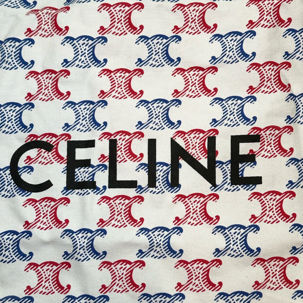 CELINE White Large Cloth Novelty Tote Bag with Red and Blue Triomphe Logos - Picture 3 of 4